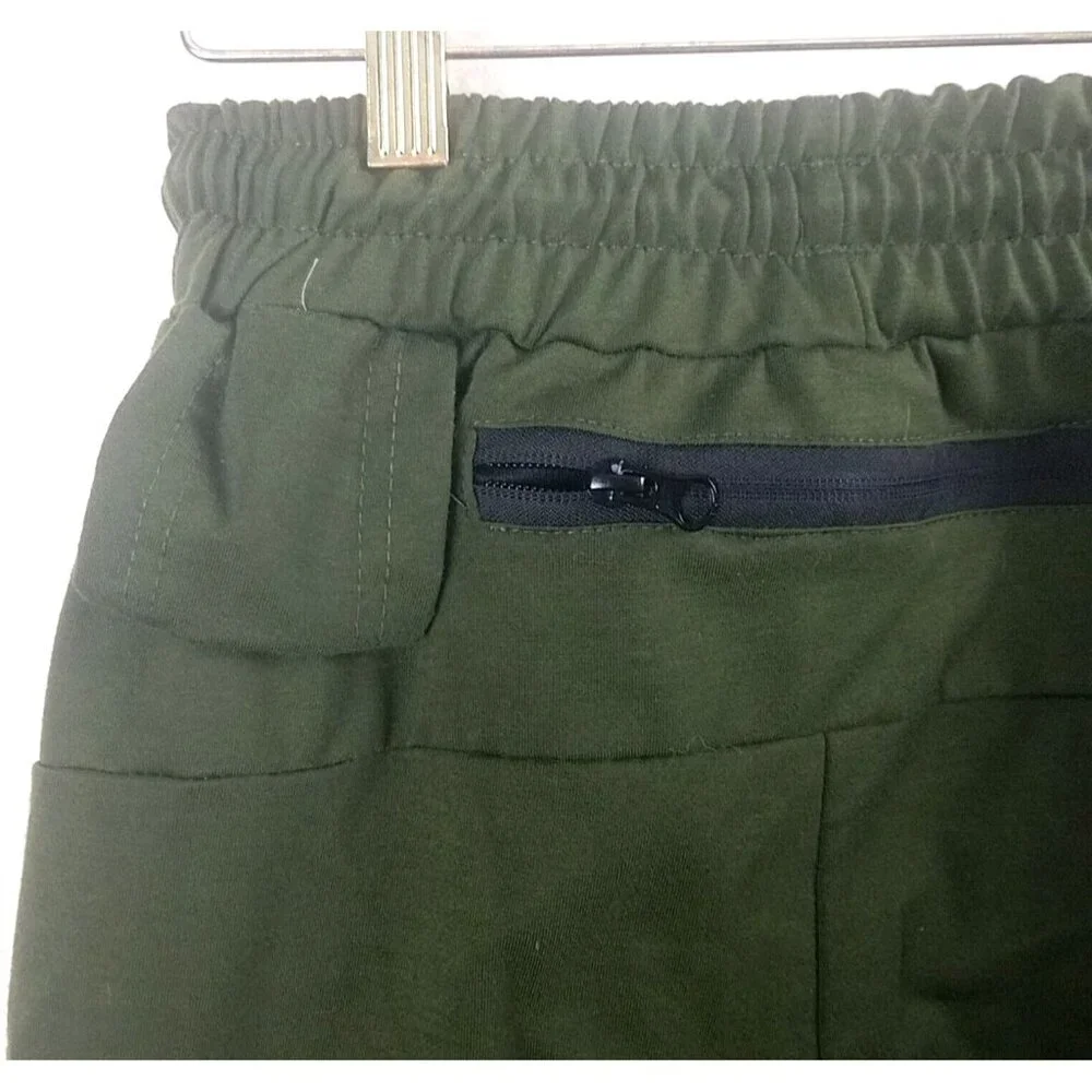 Men cargo pockets joggers elastic pants‎ slim fit L Forest Green drawstring